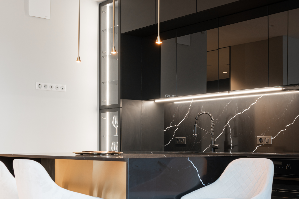 Kitchen with black marble